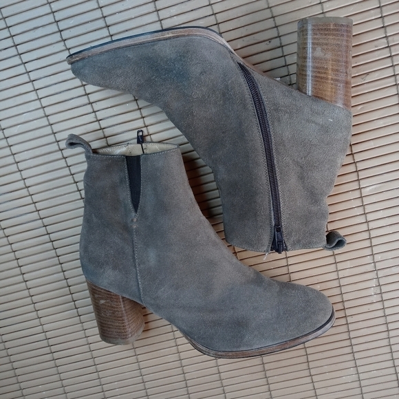 Napoleoni Italy Brown Suede Leather Zip 3" High stacked block Heel Ankle Boots W - Picture 5 of 11